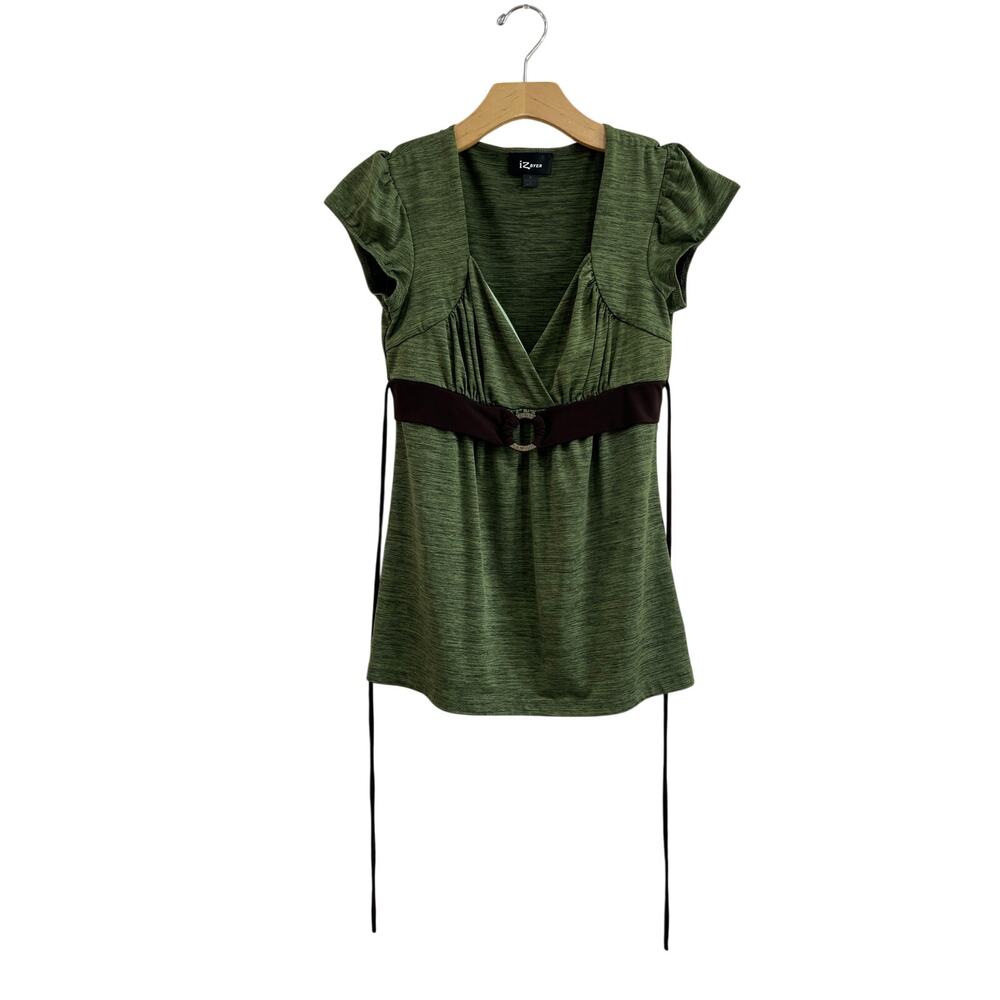 Y2K IZ Byer Green Empire Waist Tie Back Blouse Fairy Grunge Top Sz S